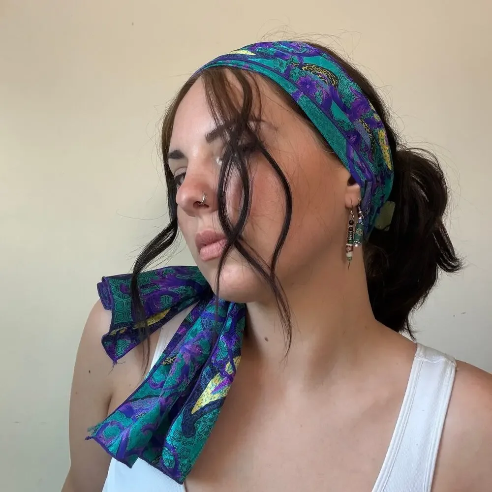 Vintage Blue & Purple Paisley Head Scarf